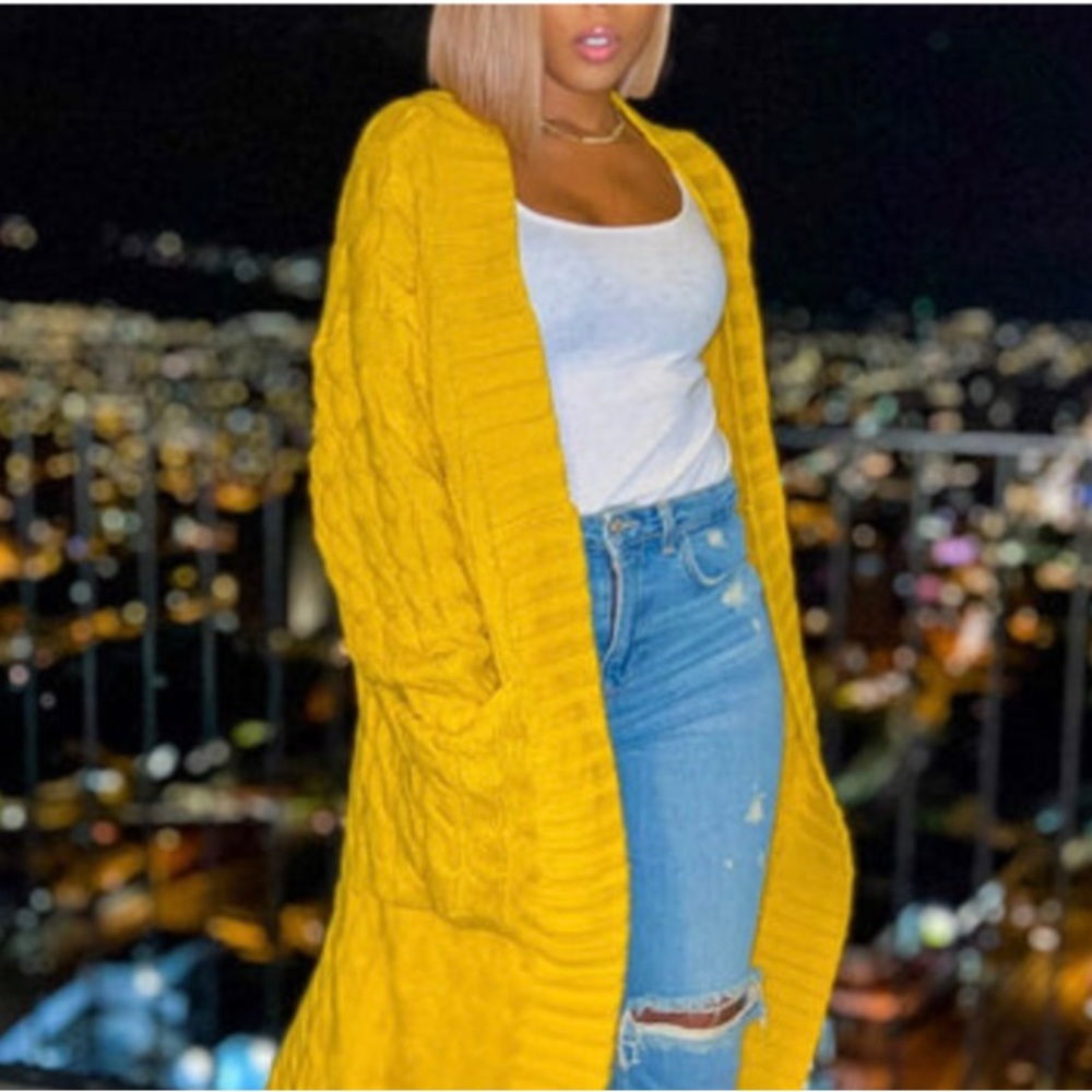 Yellow cardigan sure to turn heads!
